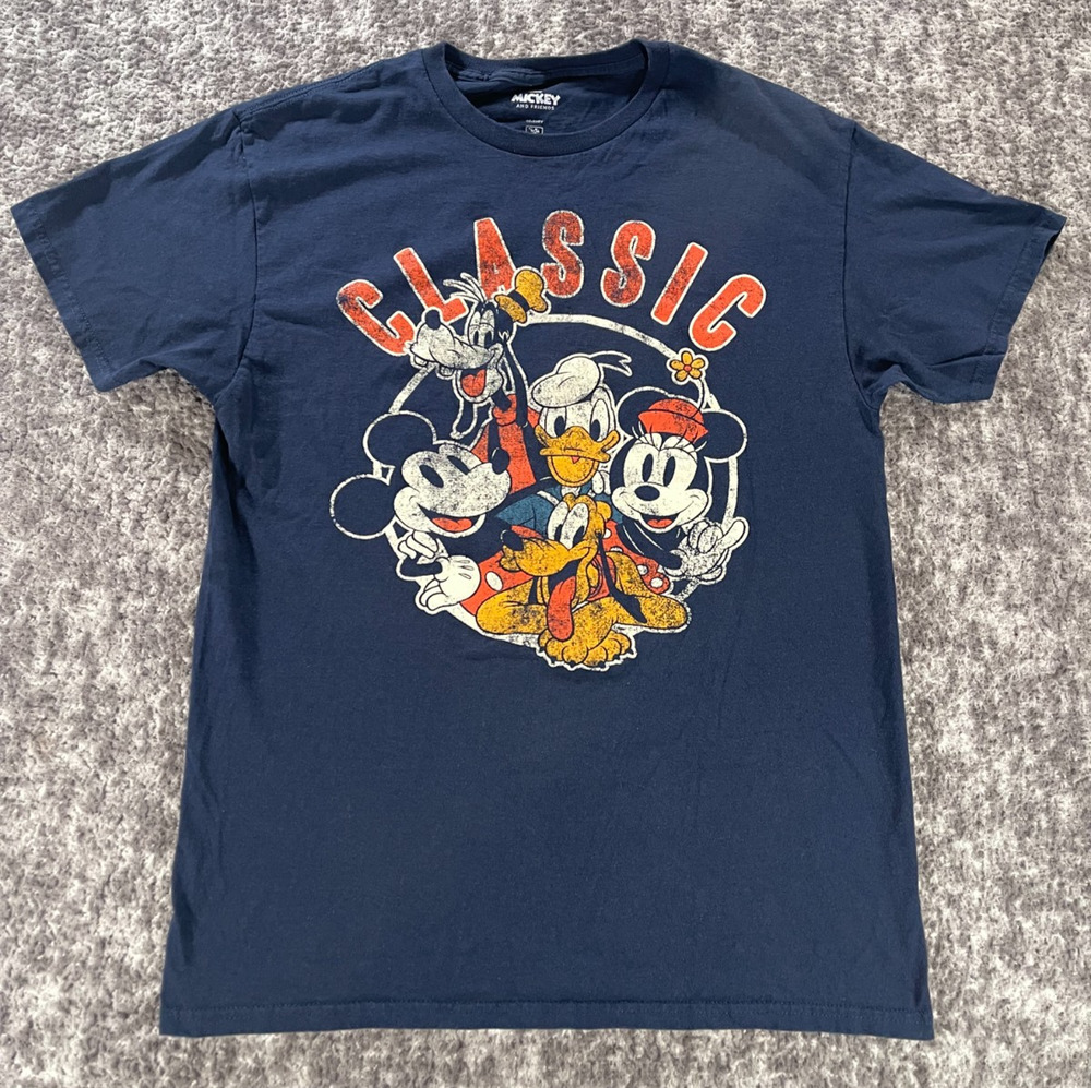 Disney T-Shirt Mens Size M Navy Blue Mickey & Friends Classic Distressed Graphic